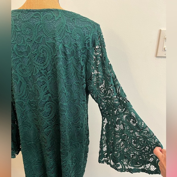 Lane Bryant Lace Midi Shift Dress Forest Green Statement Sleeves Size 20 - Picture 9 of 11